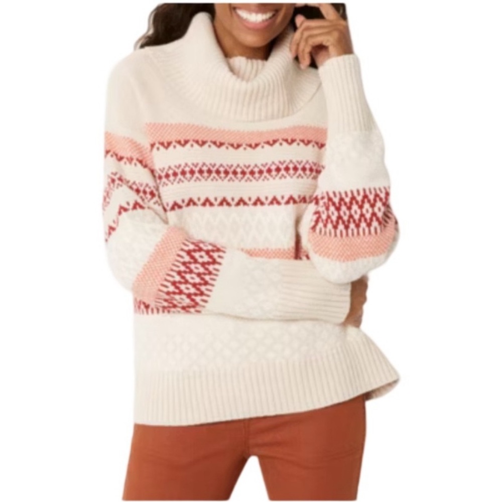 Frye and Co fairisle cowl neck pullover sweater steel cut oats small